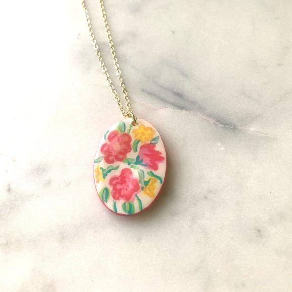 Handmade Hand painted polymer clay pendant necklace - Picture 2 of 4